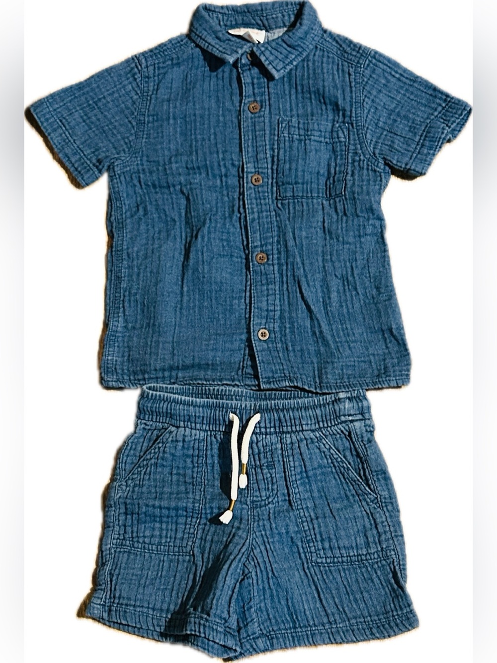 toddler boys' short-sleeve gauze woven button-up shirt and shorts set 4T